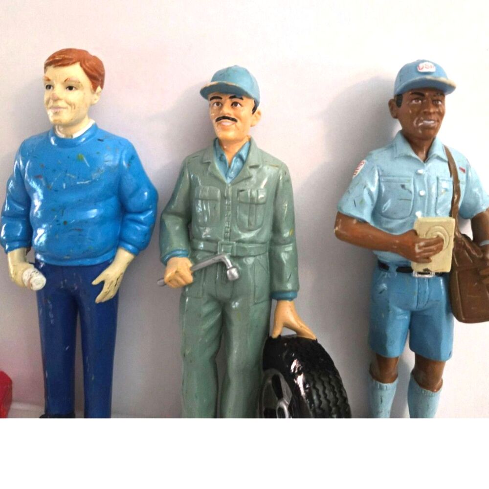Vintage: Pretend Play Figurines for Doll House, Mailman Toolman Mechanic Planner